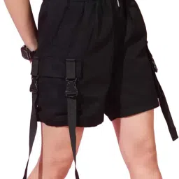 Self Design Women Black Cargo Shorts-picture-24