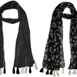 Printed Chiffon Women Black Scarf, Stole, Fancy Scarf-image-53