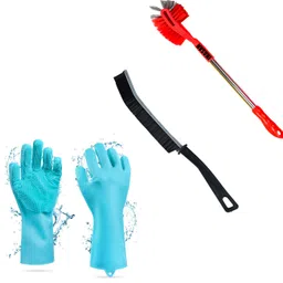 inasan HEAVY DUTY RUBBER HAND GLOVES WITH STEEL HANDLE TOILET BRUSH & GAP CLEANING Wet and Dry Glove Set-picture-26