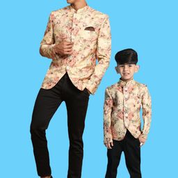 VASTRAMAY Boys Printed Slim-Fit Bandhgala Blazer-27