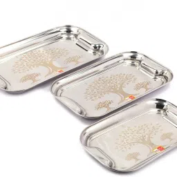 Stainless Steel Lemon Laser Design rectangle servingtray-3pc-Dim-26cm,30cm,34cm. Tray-24