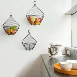 21123 Space saving Shelves metal Shelves Punch Free Kitchen Shelf Wall-Mounted Iron Fruit & Vegetable Basket-image-74