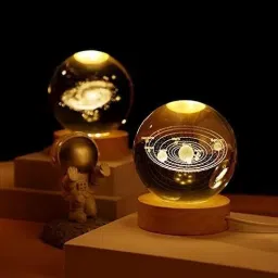 Earth Crystal Ball Night Lamp with USB Connector, Wooden Base, Warm White Color Night Lamp-24