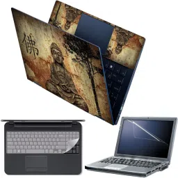 Anweshas 4 in 1 Combo Pack with Laptop Skin Sticker Decal, Palmrest Skin, Screen Protector, Key Guard for 15.6 Inch Laptop - Buddha Brown Combo Set-17