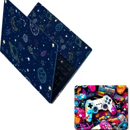 FineArts Combo of Full Panel Laptop Skin and Mouse Pad - Planet Space No Residue Removable Self Adhesive Vinyl Reusable Laptop Skin Compatible for 15.6 inch-image-1