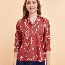 metronaut Women Regular Fit Printed Curved Collar Casual Shirt-picture-2