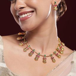Rubans 22K Gold-Plated Ruby & Emerald Stone Handcrafted Traditional Necklace Set-54