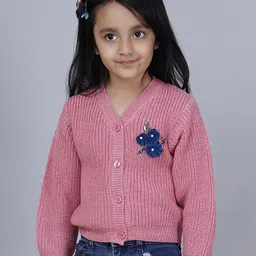 JoE Hazel Girls Self Design V-Neck Cardigan-image-98