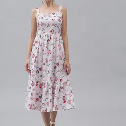 emeros White Floral Crepe Dress-image-54