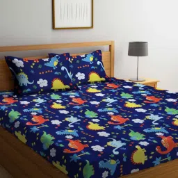 klotthe Blue Kids 300 TC Poly Cotton King Sized Bedsheets With 2 Pillow Covers-picture-15