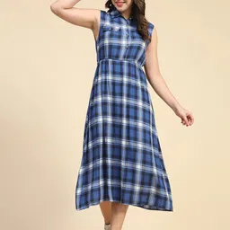 BAESD Checked Cotton A-Line Midi Dress-image-19