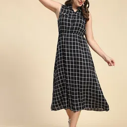 BAESD Checked Cotton A-Line Midi Dress-image-6