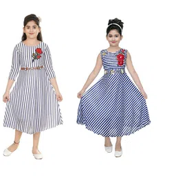 BAESD Girls Pack of 2 Striped Embroidered A-Line Midi Dress-image-73