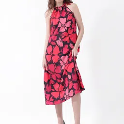 RAREISM Floral Printed High Neck Sleeveless A-Line Midi Dress-picture-17