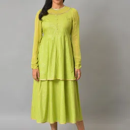 AURELIA Ethnic Motifs Printed Layered A-Line Cotton Dress-picture-4
