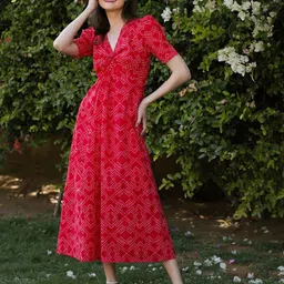 JISORA Printed Cotton A-Line Midi Dress-picture-15