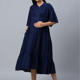 AV2 Navy Blue Maternity A-Line Midi Dress-image-95