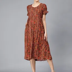 NIGHTSPREE Ethnic Motifs Printed Maternity Fit & Flare Midi Dress-picture-24