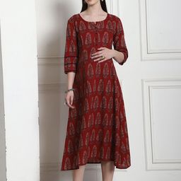 Rajnandini Ethnic Motifs Print Maternity A-Line Midi Dress-picture-10