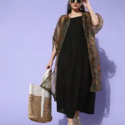InWeave Black A-Line Midi Dress With Shrug-image-68