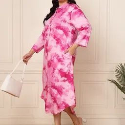 DEEBACO Tie and Dye Dyed Shirt Style Midi Dress-19