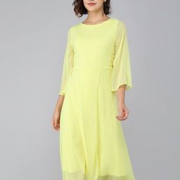 Rudraaksha Creations Flared Sleeves Chiffon A-Line Midi Dress-image-95