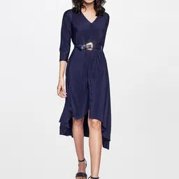 AND Women Navy Blue Georgette A-Line Midi Dress-40