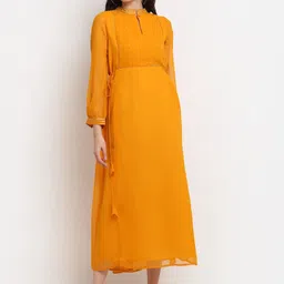 La Zoire Mustard Yellow Georgette Maxi Dress-image-53