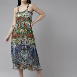 BAESD Abstract Printed Georgette A Line Midi Dress-picture-28
