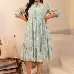 Janasya Plus Size Georgette Floral Fit & Flare Dress-image-49