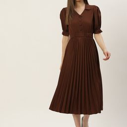 Slenor Puff Sleeve Crepe A-Line Midi Dress-image-18
