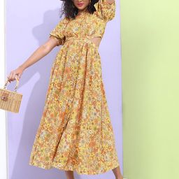 Tokyo Talkies Floral Printed Cut-Outs Puff Sleeves A-Line Midi Dress-image-54
