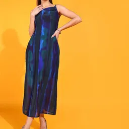 Fashfun Abstract Print Shoulder Straps A-Line Midi Dress-11