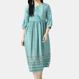Aaruvi Ruchi Verma Sea Green Ethnic Motifs A-Line Maternity Midi Dress-picture-50