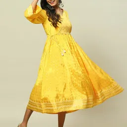 Rangriti Ethnic Motifs Printed A-Line Midi Dress-image-13