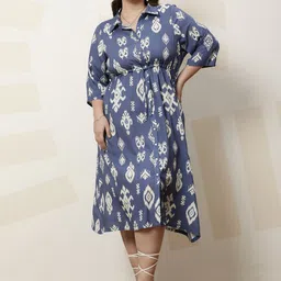 Athena Ample Plus Size Ethnic Motifs Printed Shirt Midi Ethnic Dress-image-62
