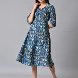 AURELIA Floral Printed V-Neck Puff Sleeves A-Line Midi Dress-image-81