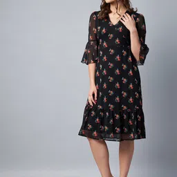 StyleStone Black Floral Chiffon Midi Dress-picture-33