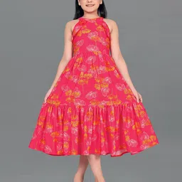 BAESD Floral Print Ruffled Crepe A-Line Midi Dress-image-84
