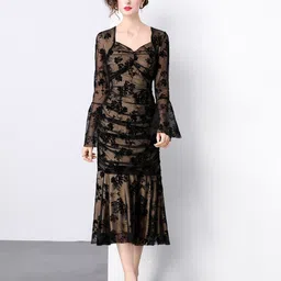 JC Collection Women Print Bell Sleeve A-Line Midi Dress-image-99