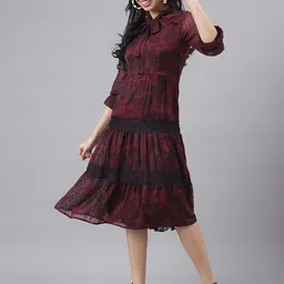 Latin Quarters Ethnic Motifs Printed Bell Sleeve Tiered Fit & Flare Midi Dress-picture-51