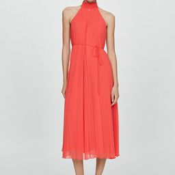 MANGO Halter-Like Neck Accordion Pleated A-Line Midi Dress-image-42