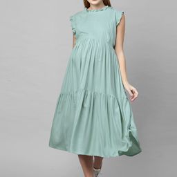 MomToBe Green Maternity A-Line Midi Nursing Sustainable Dress-image-89