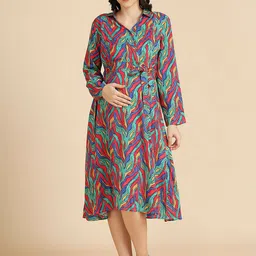 MomToBe Abstract Printed Maternity A-Line Midi Dress-image-64
