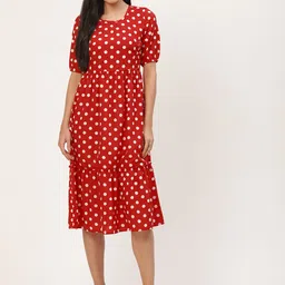 BRINNS Red & White Polka Dots Crepe A-Line Midi Dress-picture-19