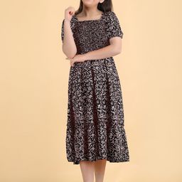 DEKLOOK Kids-Girls Floral Print Square Neck Puff Sleeves A-Line Midi Dress-image-31