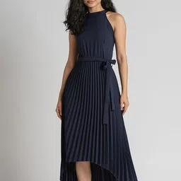 AASK Blue Halter Neck Crepe Maxi Midi Dress-picture-34
