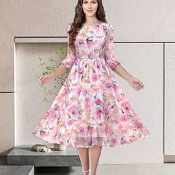 BAESD Floral Printed Puff Sleeve Fit And Flare Midi Dress-picture-35