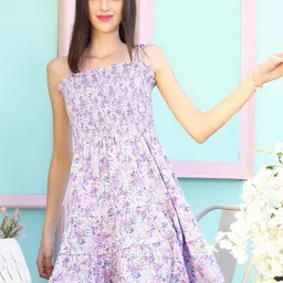Sera Shoulder Straps Floral Printed Tiered Cotton A-Line Dress-picture-13