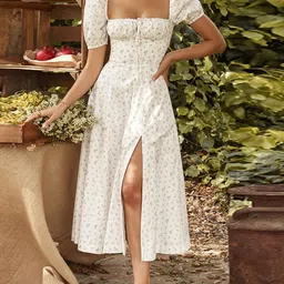 StyleCast Floral Printed Sweetheart Neck Puff Sleeves A-Line Midi Dress-image-70